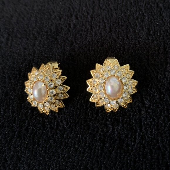 Nolan Miller Jewelry - Earrings Nolan Miller Signed Faux Pearl Rhinestone Goldtone Clip on Vintage
